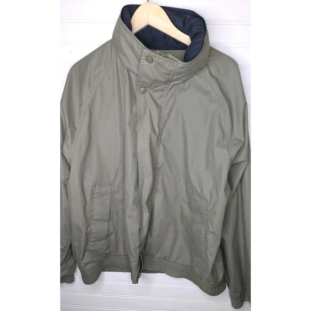 VINTAGE Jansport Windbreaker Jacket Mens Large Hidden Hood Full Zip Snaps Button